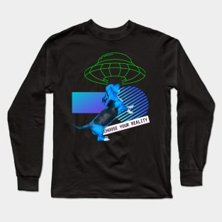 Basset Dog Reality Vaporwave Party Techno Glitch Long Sleeve T-Shirt